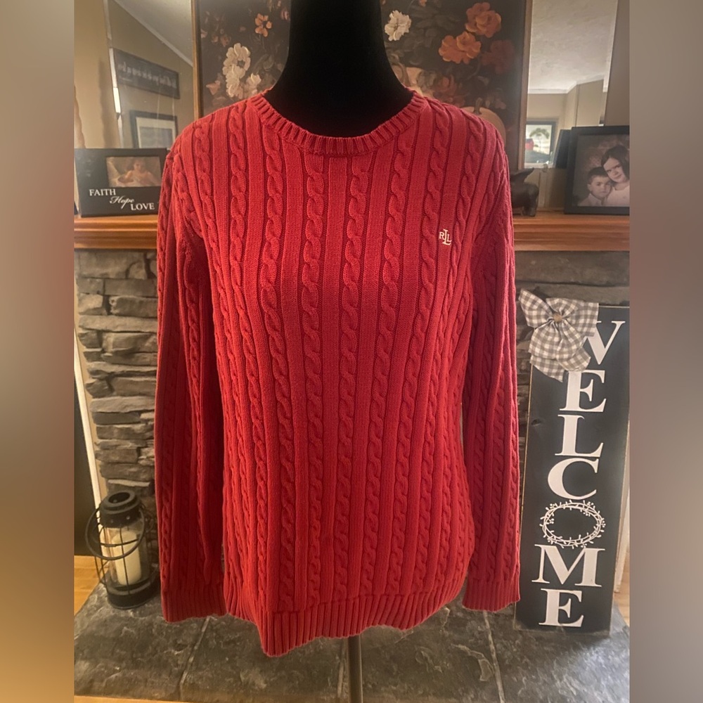 Lauren Ralph Lauren Red Cable-Knit Crewneck Sweater